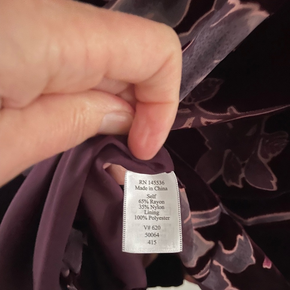 Coldwater Creek Burgundy Floral Velvet Button-Front Blouse - Picture 5 of 5